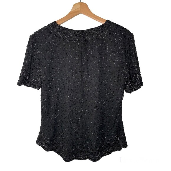 Vintage Cote D’Azur S Black Evening Beaded Silk Top - Picture 2 of 7